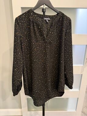 Madison Black Dot-Print V-Neck Long-Sleeve Blouse